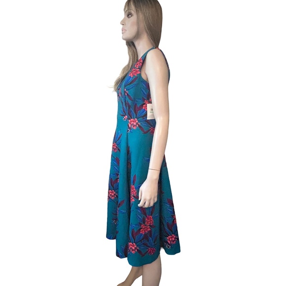 Calvin Klein Fit Flare Scuba Dress Colourful floral print Hip Pockets Full Skirt - Picture 5 of 15